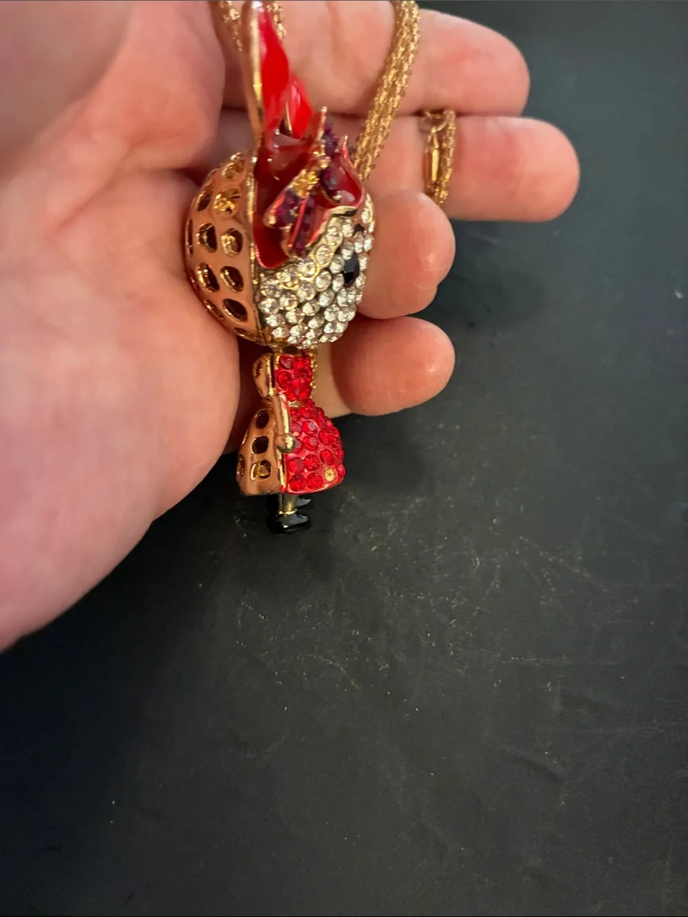 Doll Red Crystal Pendant. Her head turns, dress moves and feet move NWOT